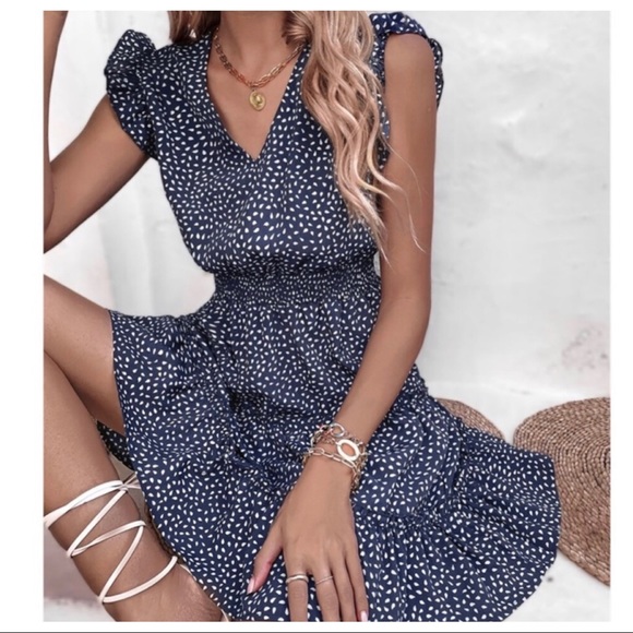 06 Boho Chic Navy Dot Ruffle Dress - Picture 6 of 6